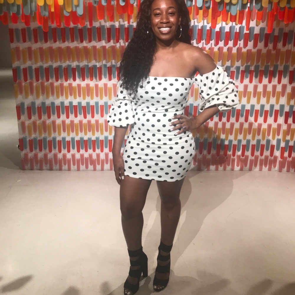 Off shoulder polka dot dress